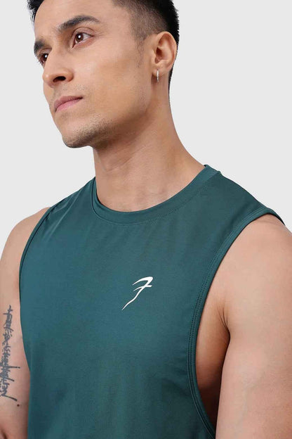Emerald green urban deep arm tank top by Fuaark Nz, casual sleeveless design for comfortable everyday wear