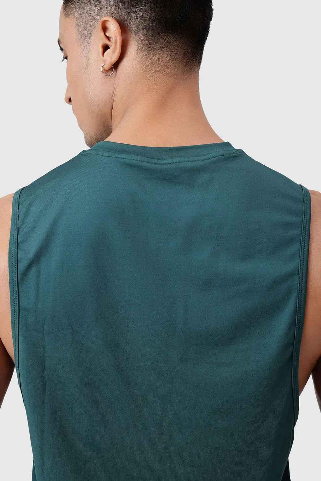 Emerald green Urban Deep Arm Tank top by Fuaark Nz, sleeveless design with deep armholes for a stylish casual look.