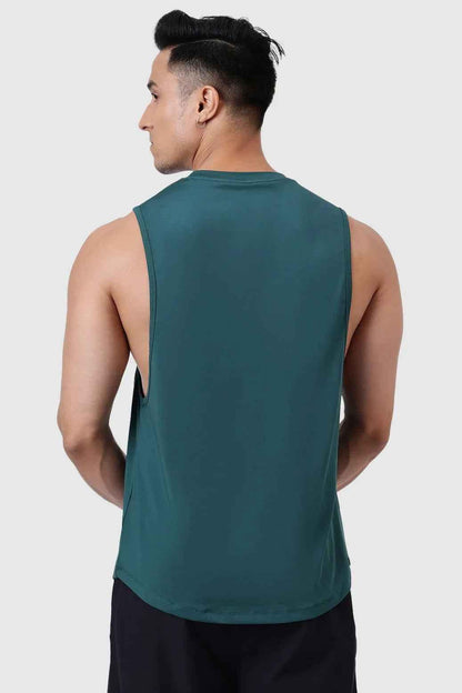 Emerald green Urban Deep Arm Tank top by Fuaark Nz, close-up of sleeveless design and soft fabric texture.