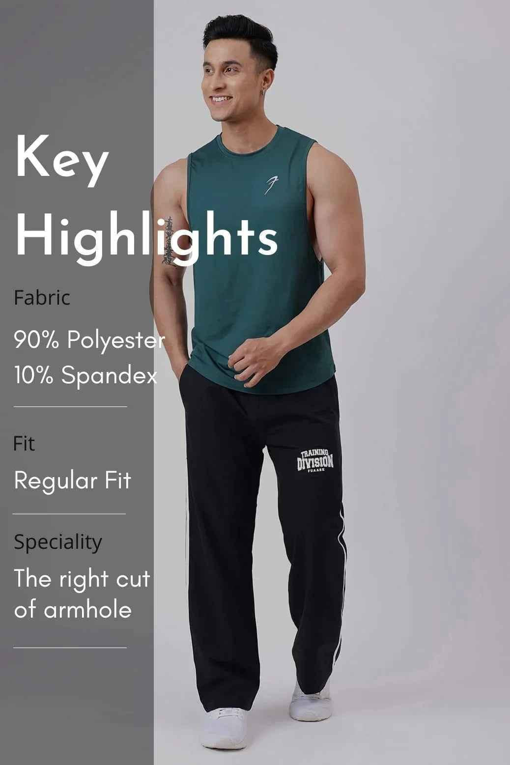 Emerald green Urban Deep Arm Tank top by Fuaark Nz, sleeveless design, casual fit, on a plain background.