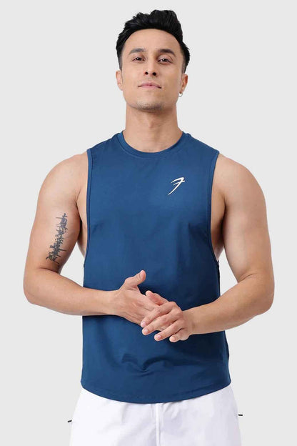 Teal urban deep arm tank top by Fuaark Nz, casual sleeveless shirt with a relaxed fit for everyday wear.