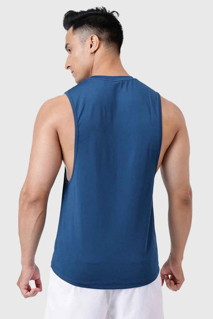 Fuaark Nz Urban Deep Arm Tank Top in teal, sleeveless design, casual style, shown on a model.