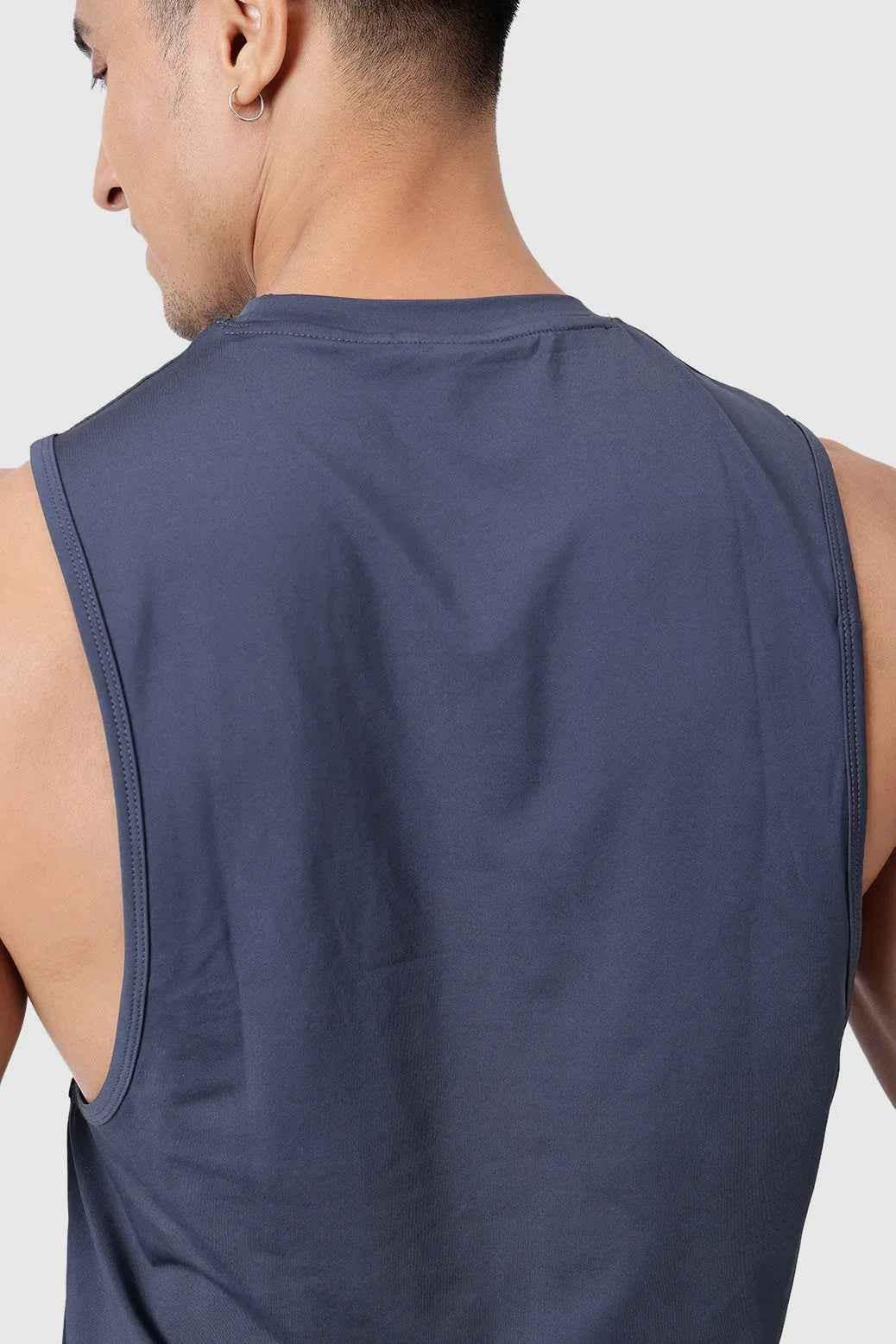 Dark grey Urban Deep Arm Tank Top by Fuaark NZ, sleeveless men's tank top with a fitted design and casual style.