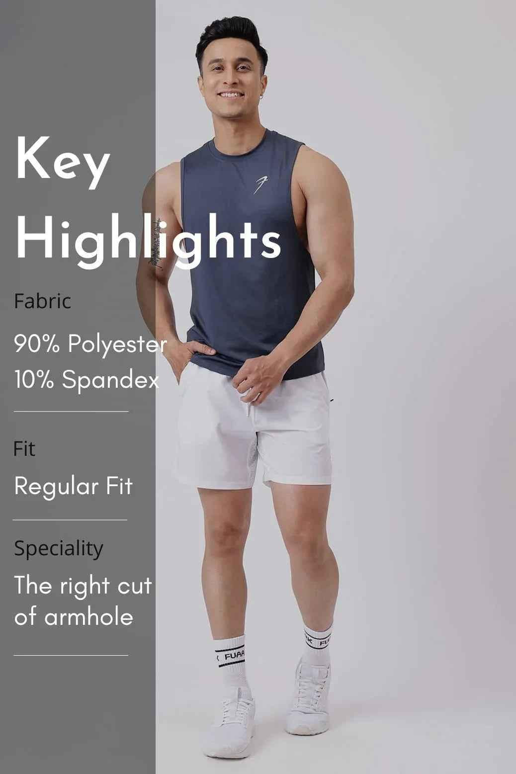 Dark grey Urban Deep Arm Tank Top by Fuaark Nz, sleeveless design, casual fit, suitable for active and everyday wear.