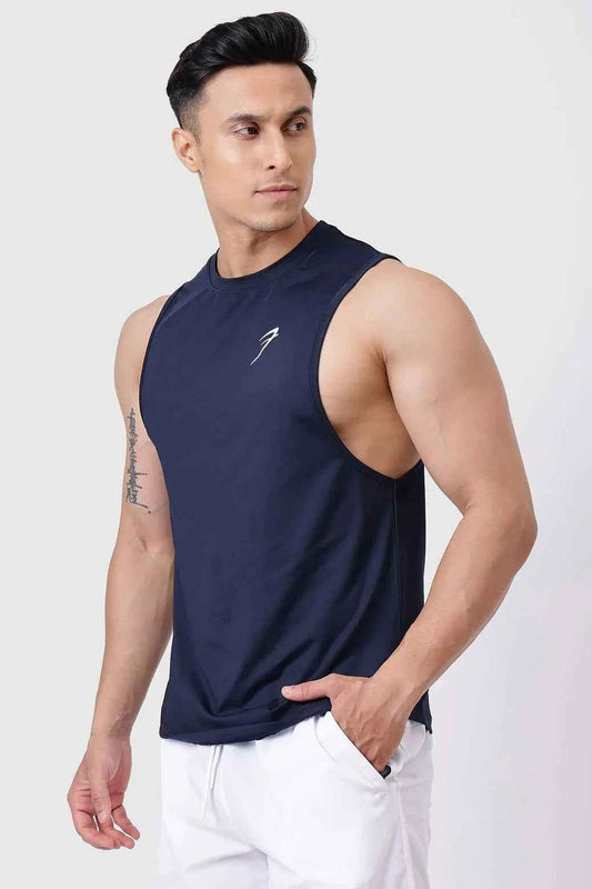 Navy Urban Deep Arm Tank Top by Fuaark Nz, stylish and comfortable sleeveless shirt for casual wear and everyday occasions.