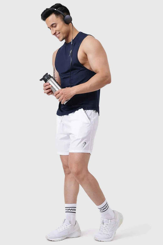 Navy Urban Deep Arm Tank Top by Fuaark Nz, stylish and comfortable sleeveless men's tank top, perfect for casual wear.