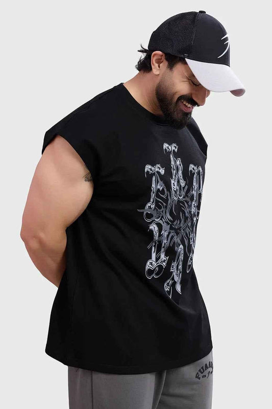 Black tank top by Fuaark Nz, stylish sleeveless shirt perfect for everyday casual wear and layering.