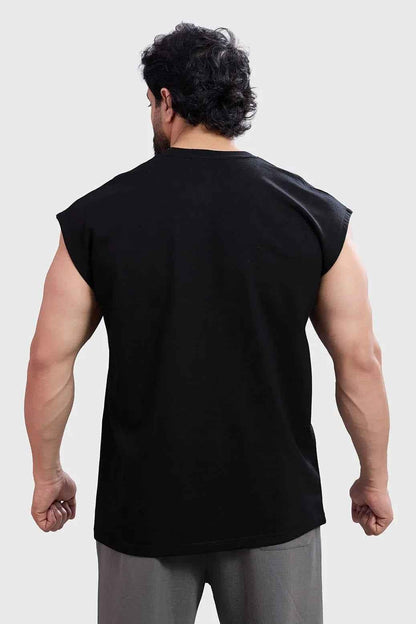 Black Fuaark NZ Fossil tank top with cap sleeves, casual style, lightweight fabric, displayed on a plain background