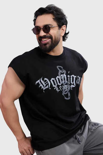 Black Hoonigans Capsleeves Tank Top by Fuaark Nz, featuring casual style and comfortable fit, perfect for everyday wear.