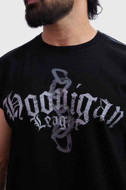 Black Hoonigans capsleeves tank top by Fuaark Nz, showcasing a comfortable, stylish sleeveless design perfect for everyday wear.