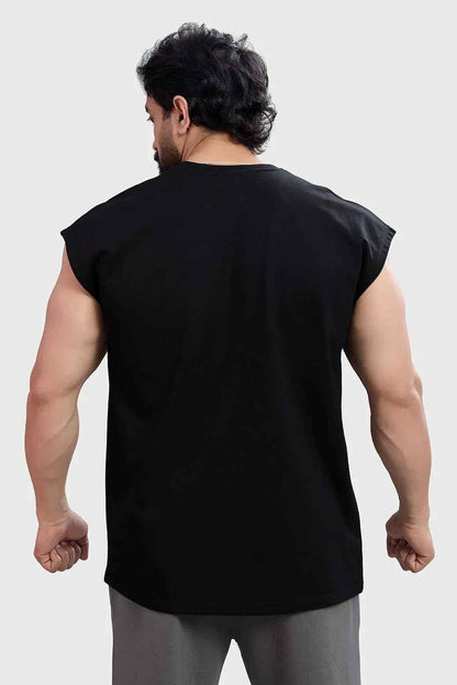 Black Fuaark Nz Hoonigans Capsleeves Tank top shown on a person, featuring sleeveless design and casual, comfortable style.