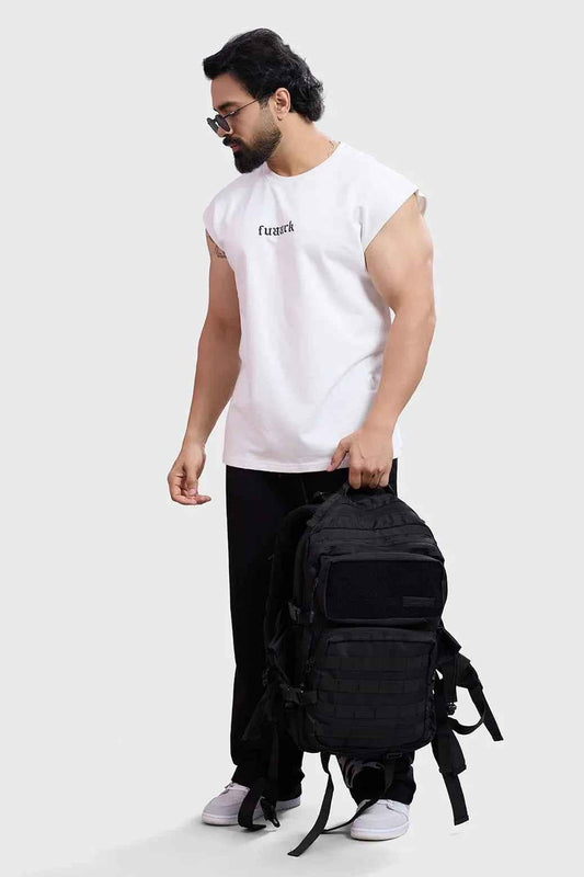 Fuaark Nz stylish white blackout cap-sleeve workout tank top, fitted and breathable for active fitness or casual wear.