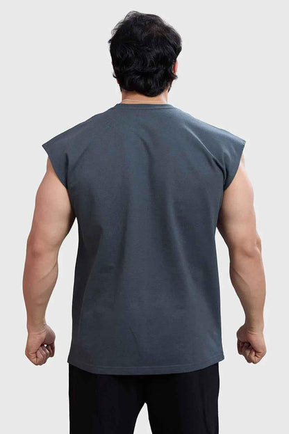 Dark grey Fuaark NZ workout tank top with cap sleeves, designed for peak performance and activewear comfort.