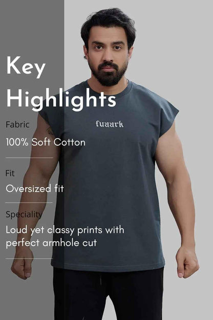 Dark grey Fuaark NZ capsleeves workout tank top for women, designed for peak performance and active wear.