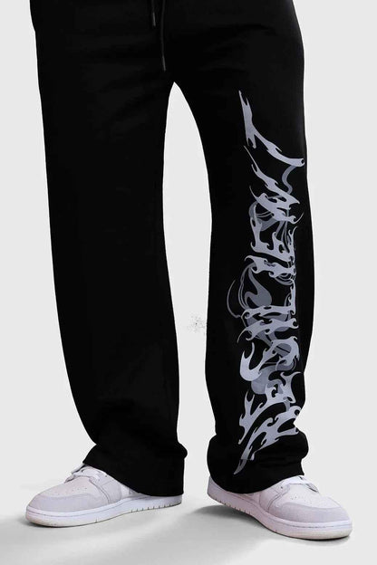 Fuaark Nz Ressiliant Straight Tracks Black track pants laid flat, showing fit and fabric details.
