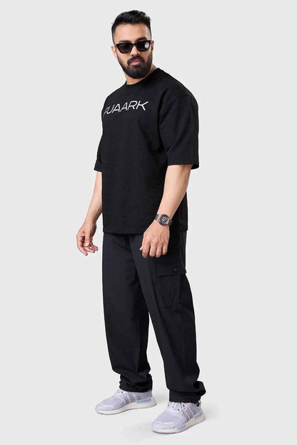 Black Fuaark Nz Carpenter Cargo Pants, stylish and durable track pants with multiple pockets and comfortable fit.