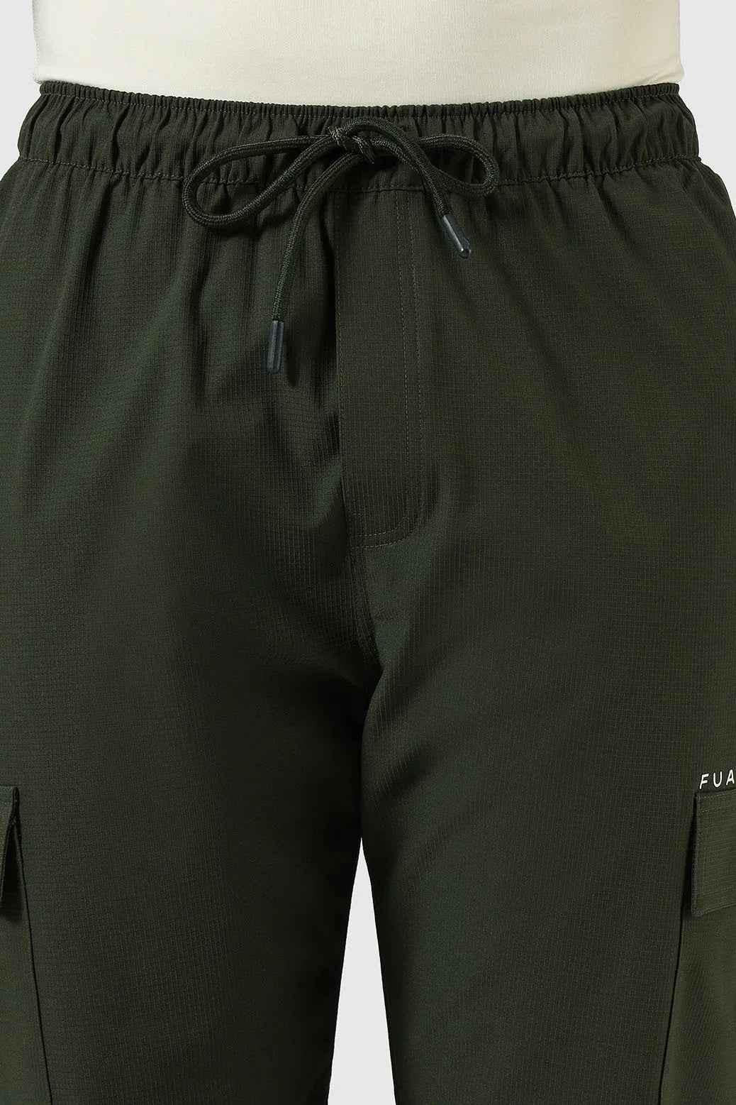 Fuaark Nz Vitality Straight Pants Army track pants with a sleek fit and elastic waistband, designed for comfort and style.