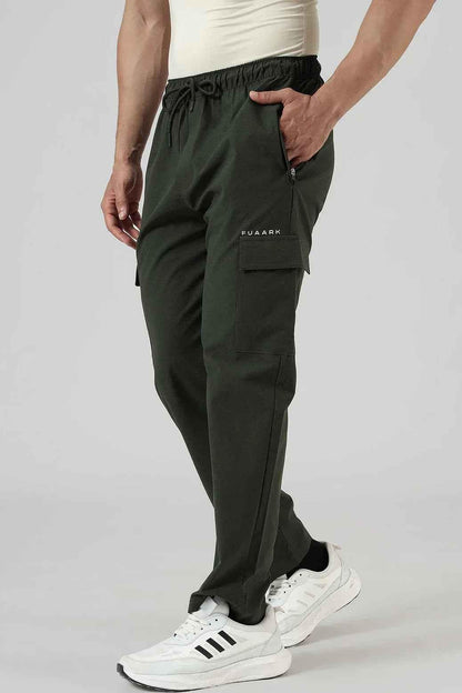 Fuaark Nz Vitality Straight Pants Army track pants with a sleek fit and elastic waistband, designed for activewear and casual style.