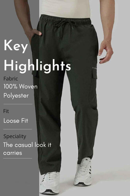Fuaark NZ Vitality Straight Pants Army track pants in green with a relaxed fit and elastic waistband.