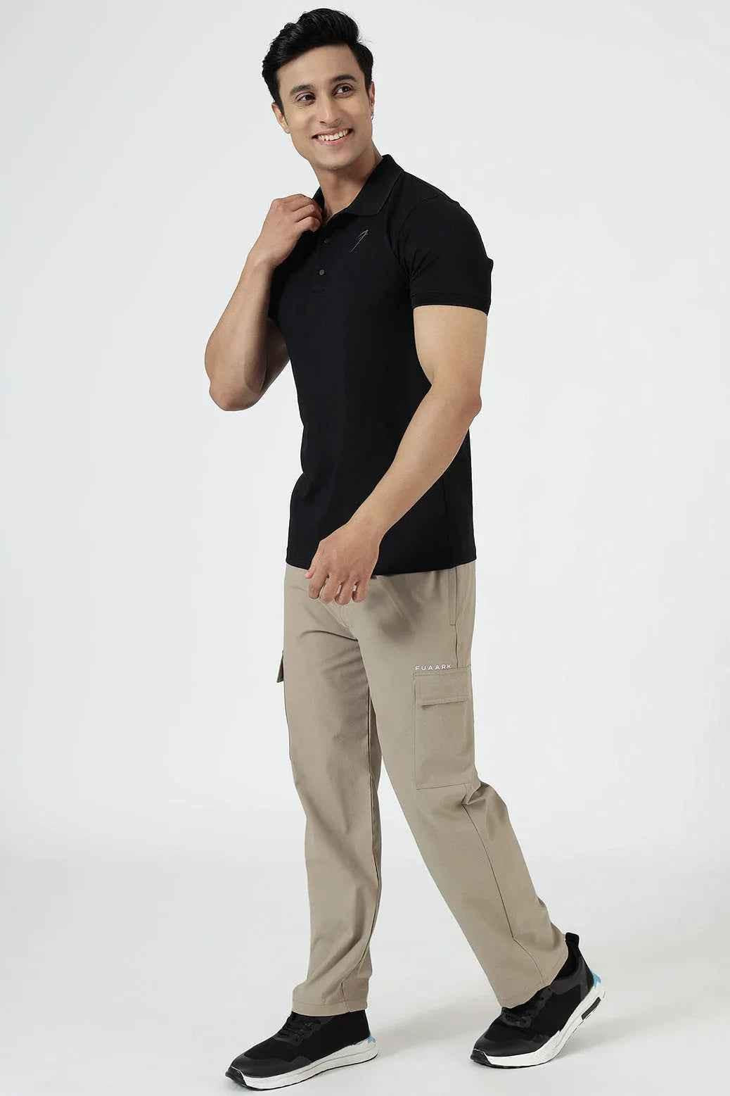 Beige Fuaark Nz Vitality Straight Pants track pants laid flat, showcasing their relaxed fit and simple design.