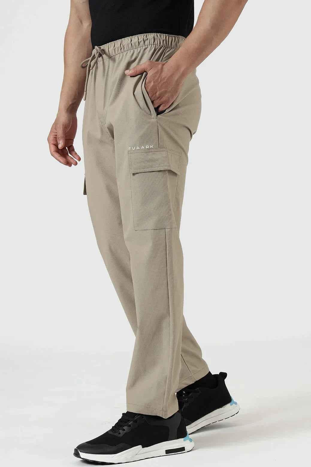 Beige Vitality Straight Track Pants by Fuaark Nz, featuring a comfortable fit and casual style.