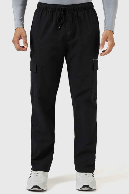 Black Fuaark Nz Vitality Straight Track Pants laid flat showing waistband and leg details.