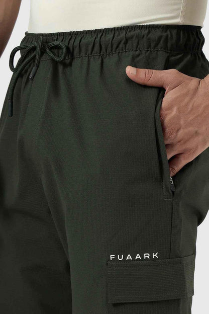 Olive green Fuaark Nz Vitality Straight Track Pants, front view showcasing relaxed fit and sleek design.