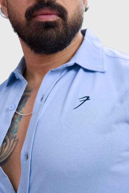 Sky blue Aero T-shirt by Fuaark Nz, featuring a comfortable fit with a sleek design and soft fabric.