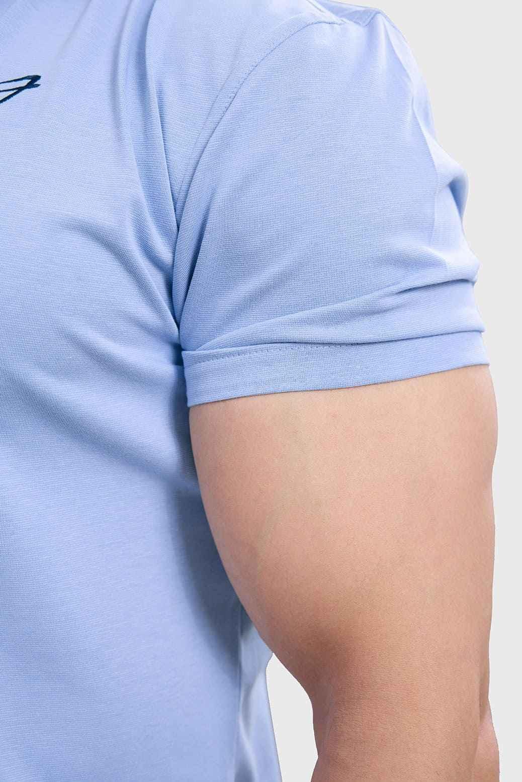 Sky blue Aero T-shirt by Fuaark Nz, featuring a comfortable fit and soft fabric, displayed flat on a white background.