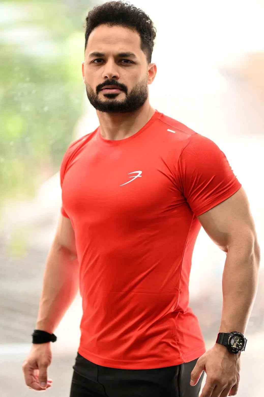 Red Aero T-shirt for men by Fuaark Nz, casual style, soft fabric, suitable for everyday wear.