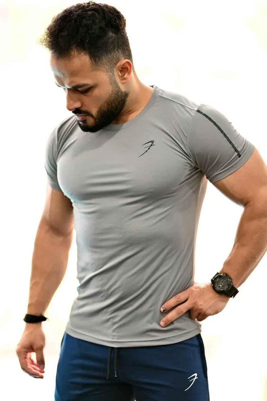 Light grey Apex T-shirt by Fuaark Nz, showing a casual fit with a round neckline and soft cotton fabric.