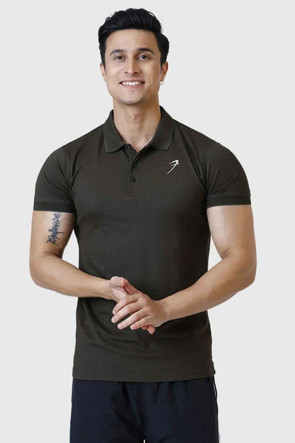 Olive Aura Polo T-shirt by Fuaark Nz, casual men's T-shirt with a classic polo collar and short sleeves.