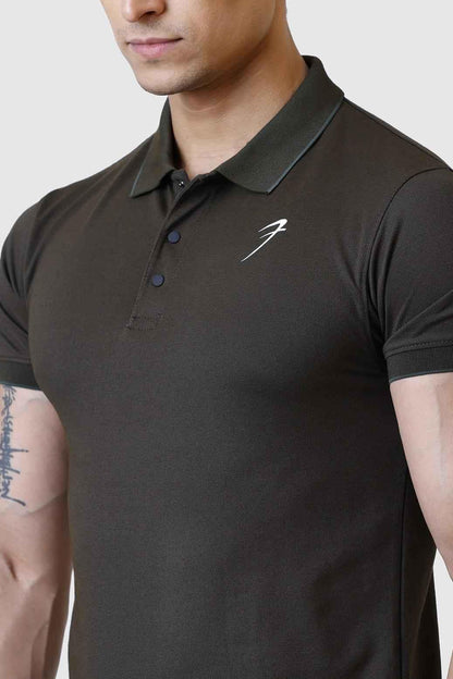 Olive Aura Polo T-shirt by Fuaark NZ, casual short-sleeve T-shirt with a classic polo collar and fitted style.
