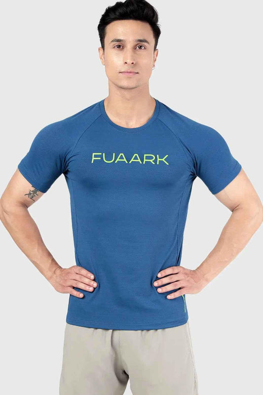 Fuaark Nz Aura Textured T-shirt in teal, casual short-sleeve T-shirt with textured fabric design.