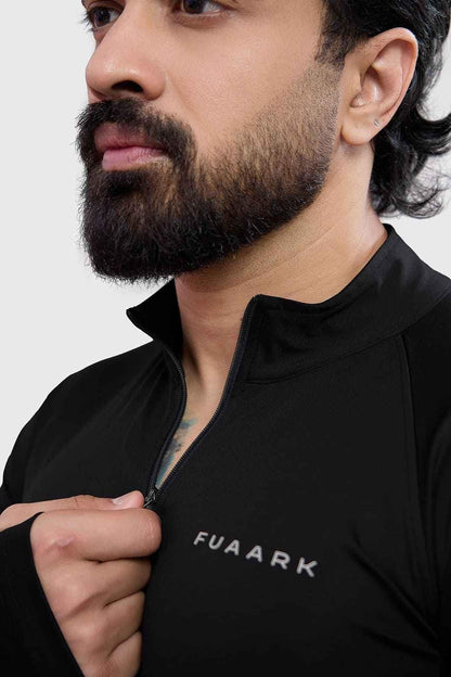 Black Fuaark NZ Axis Pullover T-shirt laid flat, showcasing its soft fabric and simple design.