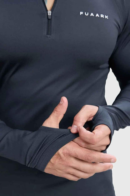Dark grey Fuaark NZ Axis Pullover T-shirt displayed on a model, showcasing casual fit and fabric texture.