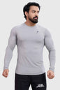 Light grey Bare Nylon full-sleeve T-shirt by Fuaark Nz, showing the fitted design and soft fabric texture.