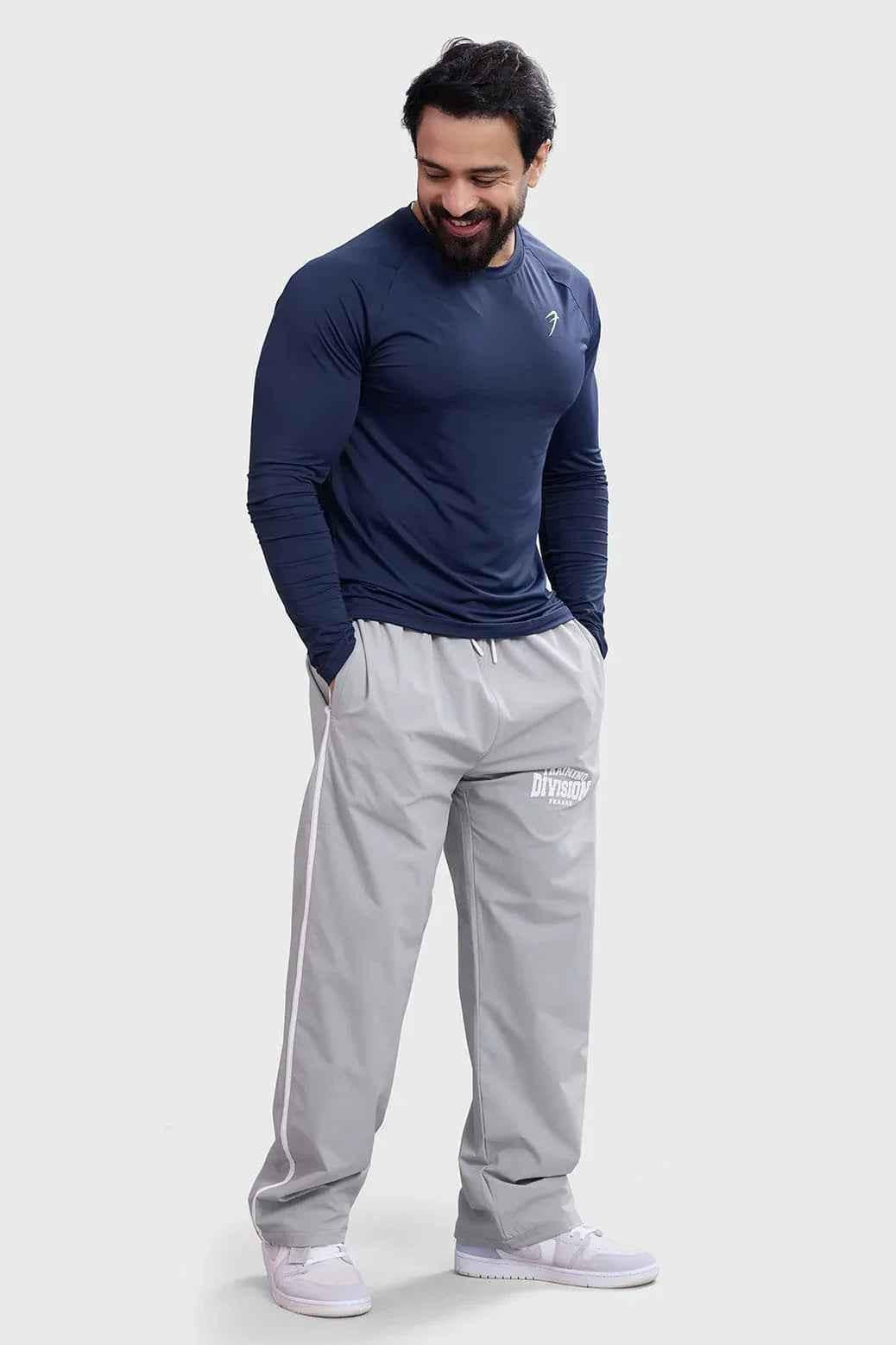 Navy Bare Nylon Fullsleeves T-shirt by Fuaark Nz, showcasing long sleeves and a comfortable fit.