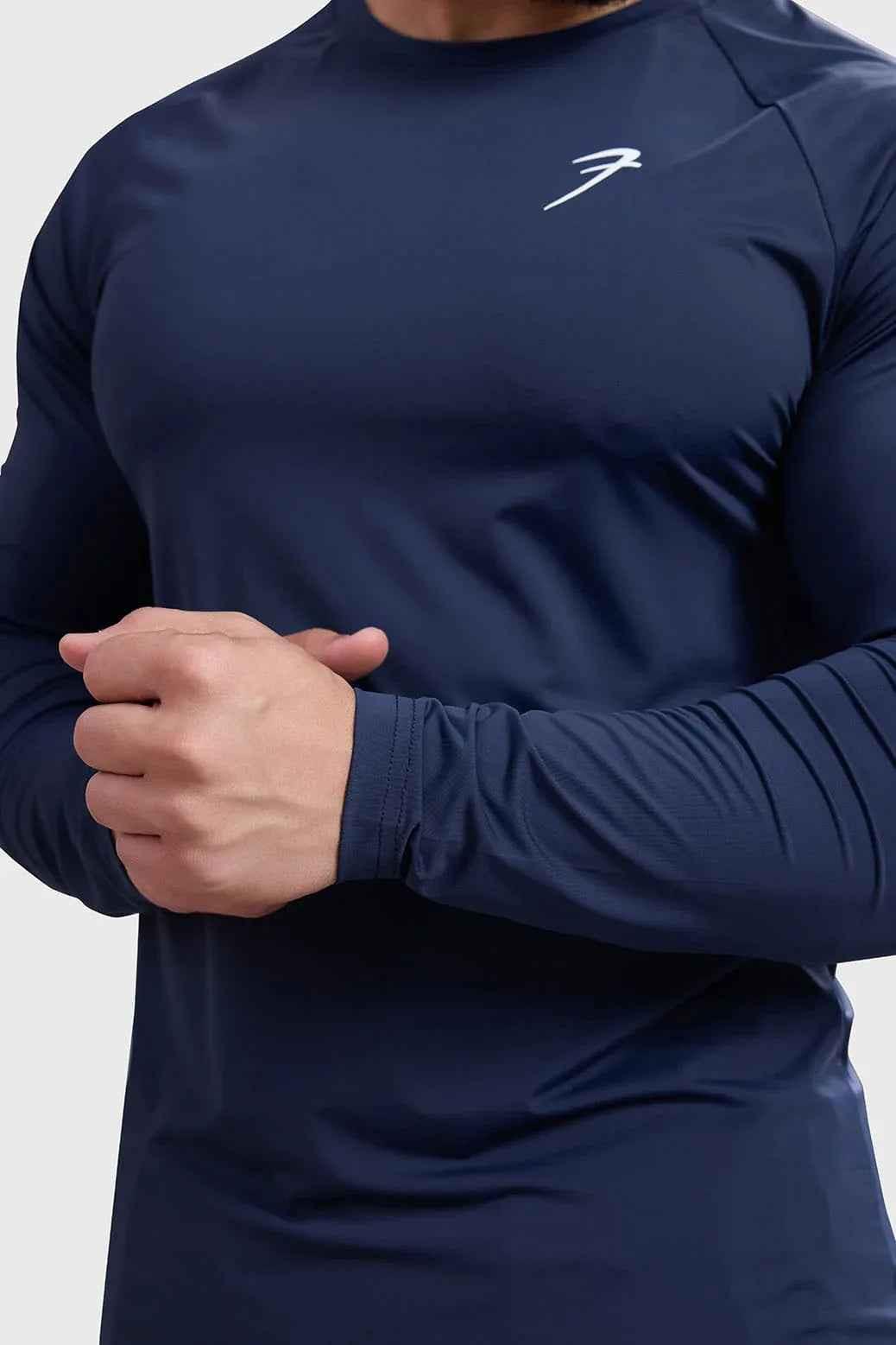 Navy Bare Nylon full-sleeve T-shirt by Fuaark Nz, featuring a sleek design and comfortable fit.