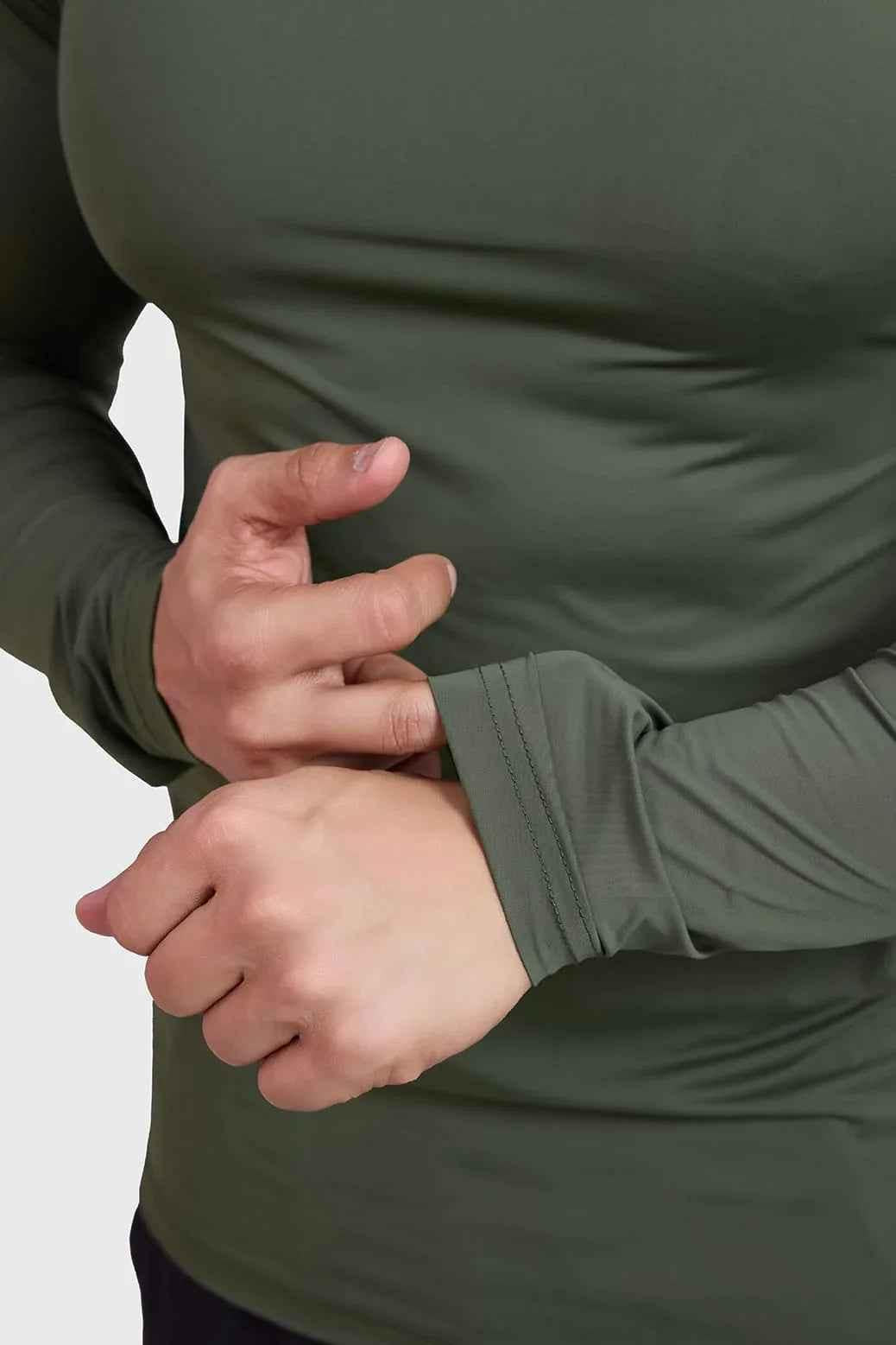 Olive Bare Nylon Fullsleeves T-shirt by Fuaark Nz, featuring long sleeves and a sleek, modern design.