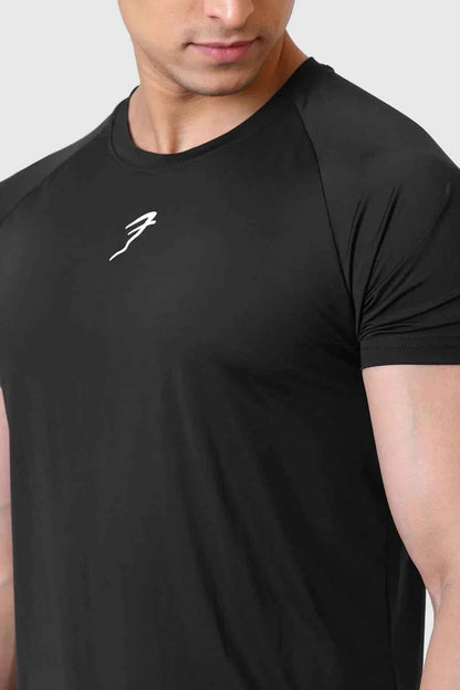 Black Bare Nylon T-shirt by Fuaark Nz, showcasing a sleek, fitted design with soft nylon fabric and minimal branding.