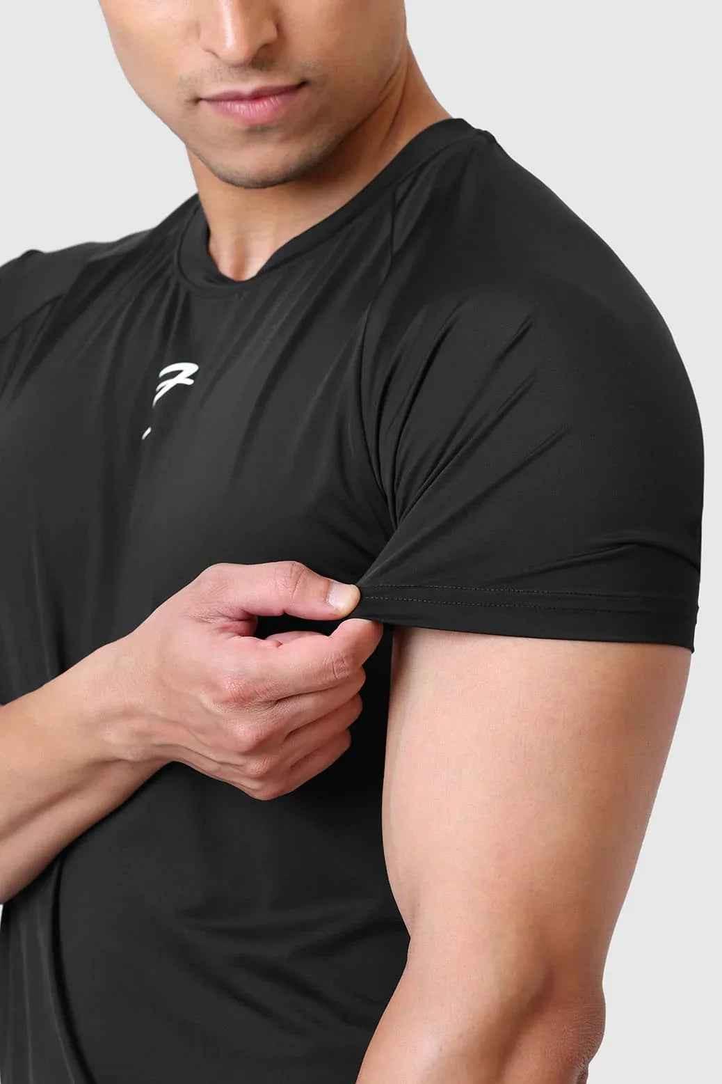 Black Bare Nylon T-shirt by Fuaark Nz, casual men's t-shirt with sleek nylon fabric and minimalist design.