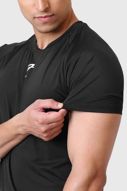 Black Bare Nylon T-shirt by Fuaark Nz, casual men's t-shirt with sleek nylon fabric and minimalist design.
