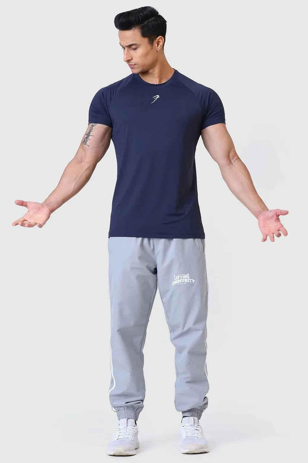 Navy Bare Nylon T-shirt by Fuaark Nz, casual short-sleeve T-shirt with a smooth nylon fabric and fitted style.