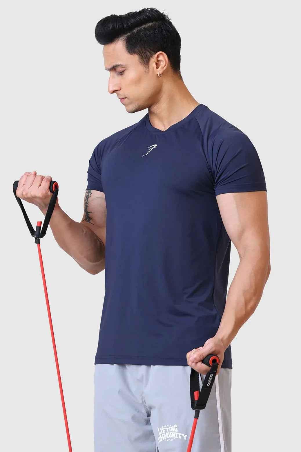 Navy Bare Nylon T-shirt by Fuaark Nz, casual men's t-shirt with a smooth nylon fabric and fitted design.