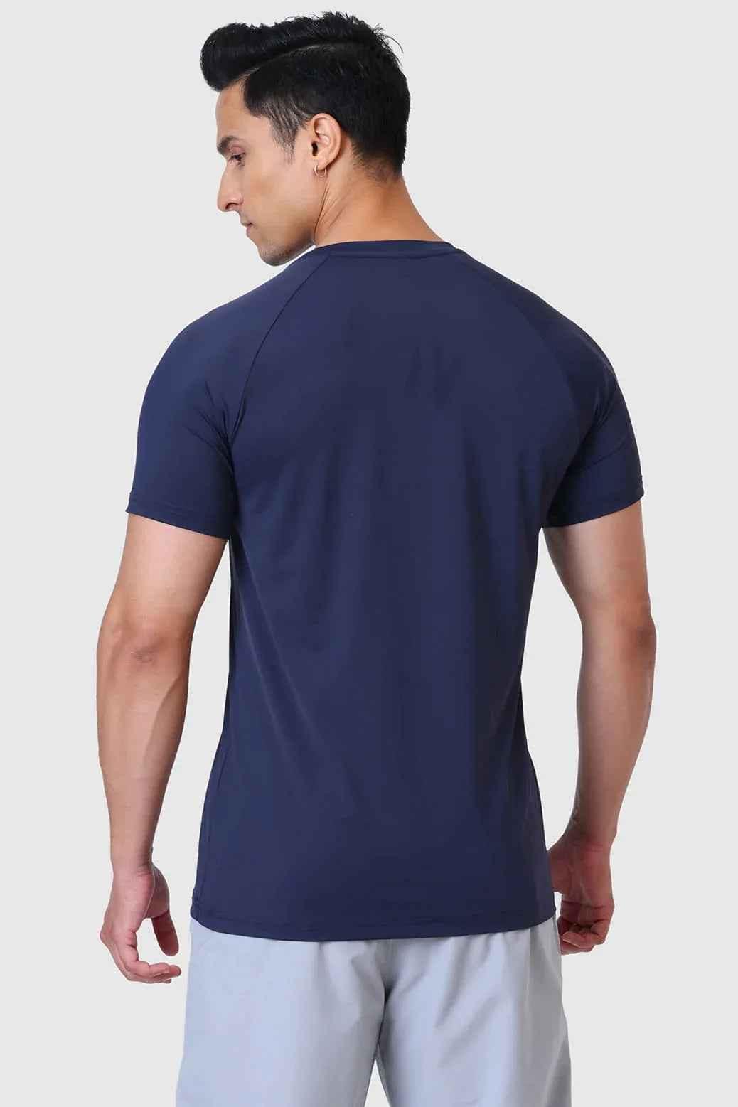 Navy Bare Nylon T-shirt by Fuaark Nz, casual short-sleeve T-shirt with a smooth nylon fabric and classic fit.