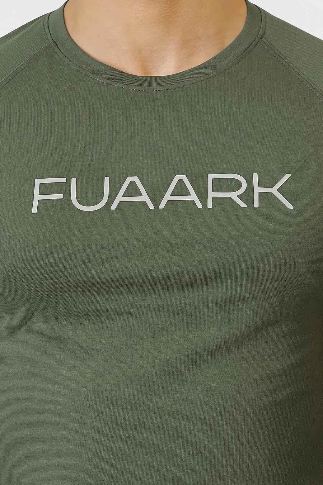 Olive green Chase full-sleeve T-shirt by Fuaark Nz featuring a classic crew neck and comfortable fit.