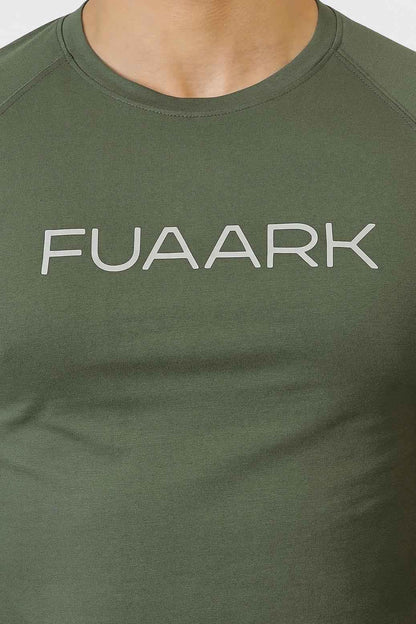 Olive green Chase full-sleeve T-shirt by Fuaark Nz featuring a classic crew neck and comfortable fit.