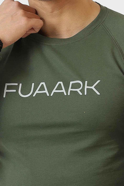 Olive green Chase full sleeves T-shirt by Fuaark Nz, casual long-sleeve T-shirt with round neckline and fitted style.