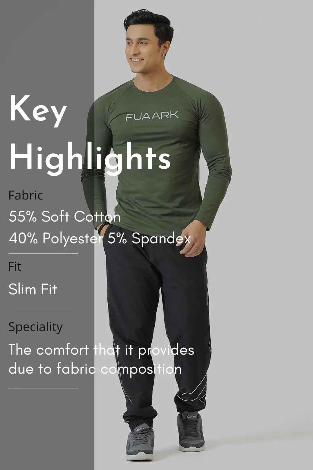 Olive green Chase full sleeves T-shirt by Fuaark Nz, featuring a comfortable fit and casual style.